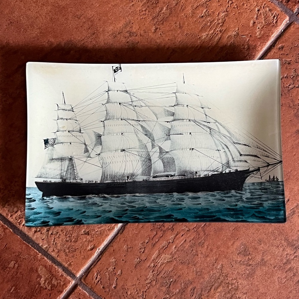 Vintage Sailing Ship Ceramic Tray